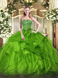 Ball Gowns Beading and Ruffles Ball Gown Prom Dress Lace Up Organza Sleeveless Floor Length