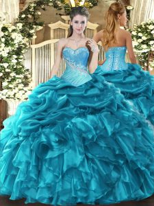  Sleeveless Lace Up Floor Length Beading and Ruffles and Pick Ups Sweet 16 Quinceanera Dress