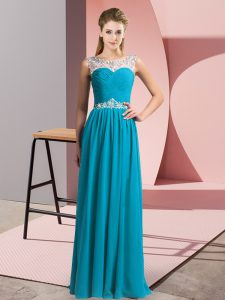 Beading Prom Party Dress Teal Clasp Handle Sleeveless Floor Length