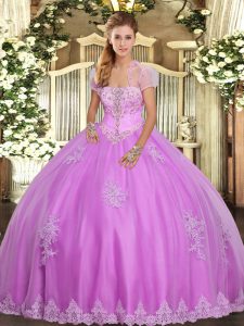  Appliques Quinceanera Gowns Lilac Lace Up Sleeveless Floor Length