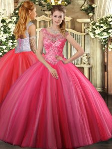 Luxury Scoop Sleeveless Tulle Quinceanera Dress Beading Lace Up