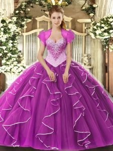  Floor Length Ball Gowns Sleeveless Fuchsia Quinceanera Dress Lace Up