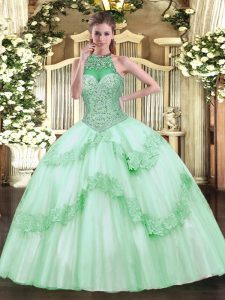 Hot Sale Sleeveless Lace Up Floor Length Beading and Appliques Quinceanera Dresses