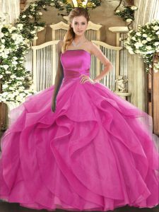 Enchanting Floor Length Ball Gowns Sleeveless Hot Pink Sweet 16 Dress Lace Up