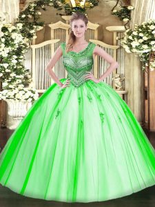 Elegant Floor Length Quinceanera Gowns Scoop Sleeveless Lace Up