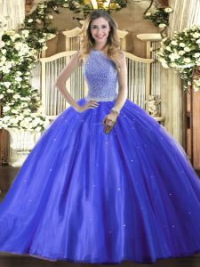  Floor Length Ball Gowns Sleeveless Blue Sweet 16 Dress Lace Up