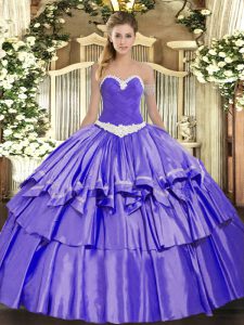 Super Lavender Lace Up Quinceanera Dress Appliques and Ruffled Layers Sleeveless Floor Length