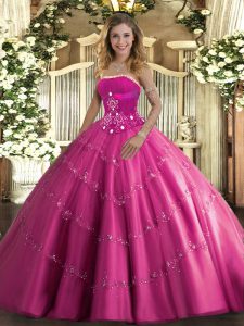 Dazzling Hot Pink Sleeveless Beading and Appliques Floor Length Sweet 16 Quinceanera Dress