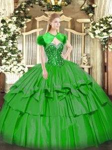 Attractive Sleeveless Beading and Ruffled Layers Lace Up Quinceanera Gown