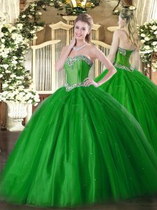High End Green Sweetheart Lace Up Beading 15th Birthday Dress Sleeveless