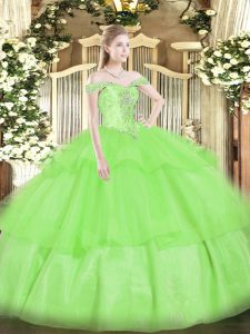 Sumptuous Floor Length Sweet 16 Quinceanera Dress Organza Sleeveless Beading and Ruffled Layers