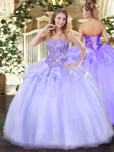 Spectacular Lavender Lace Up Quinceanera Dresses Appliques Sleeveless Floor Length
