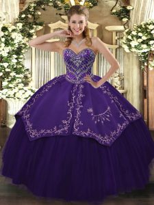 Edgy Purple Lace Up Sweetheart Pattern 15 Quinceanera Dress Taffeta and Tulle Sleeveless