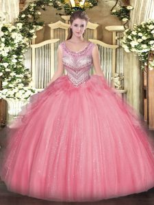 Clearance Floor Length Ball Gowns Sleeveless Watermelon Red Quinceanera Gowns Lace Up