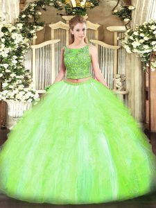 Trendy Yellow Green Scoop Neckline Beading and Ruffles Quinceanera Dresses Sleeveless Lace Up