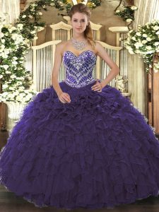  Tulle Sleeveless Floor Length Quinceanera Gown and Beading and Ruffled Layers