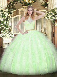 On Sale Sleeveless Floor Length Lace and Ruffles Zipper Vestidos de Quinceanera with Yellow Green