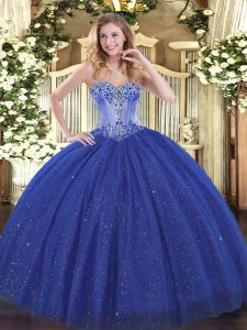Elegant Royal Blue Sweet 16 Dresses Sequined Sleeveless Beading