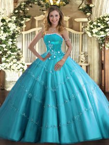  Tulle Sleeveless Floor Length Ball Gown Prom Dress and Beading and Appliques and Ruffled Layers