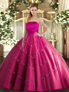  Tulle Sleeveless Floor Length Sweet 16 Quinceanera Dress and Appliques