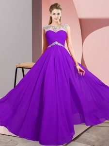  Purple Empire Beading Prom Party Dress Clasp Handle Chiffon Sleeveless Floor Length