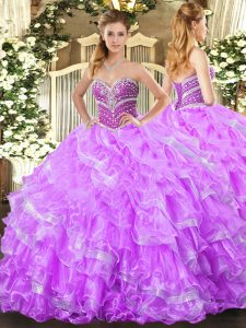 Excellent Sweetheart Sleeveless Organza Quinceanera Dresses Beading and Ruffled Layers Lace Up