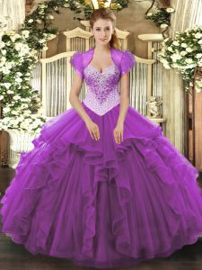  Sweetheart Sleeveless Sweet 16 Dresses Floor Length Beading Eggplant Purple Tulle