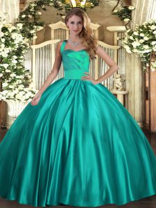  Turquoise Sleeveless Floor Length Ruching Lace Up Sweet 16 Dresses