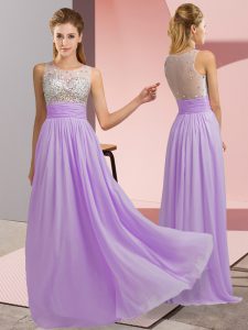  Lavender Empire Chiffon Scoop Sleeveless Beading Floor Length Side Zipper Prom Gown