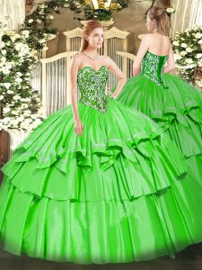  Organza and Taffeta Sweetheart Sleeveless Lace Up Beading and Ruffled Layers Quinceanera Gowns in 