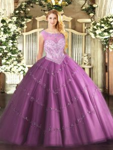 New Style Lilac Sleeveless Floor Length Beading Zipper Sweet 16 Quinceanera Dress