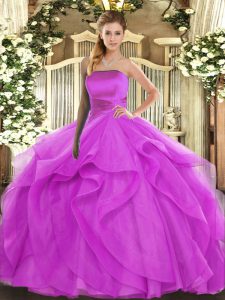 Custom Made Fuchsia Strapless Neckline Ruffles Sweet 16 Dress Sleeveless Lace Up