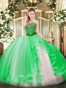  Floor Length Green Quinceanera Gowns Tulle Sleeveless Beading and Ruffles