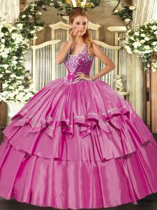 Free and Easy Ball Gowns Quinceanera Dress Lilac Straps Organza and Taffeta Sleeveless Floor Length Lace Up