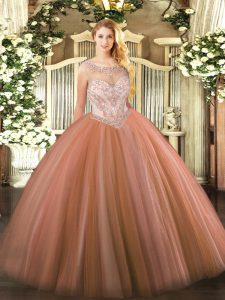  Scoop Sleeveless Tulle Quinceanera Gowns Beading Zipper