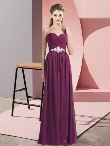  Dark Purple Lace Up Homecoming Dress Beading Sleeveless Floor Length