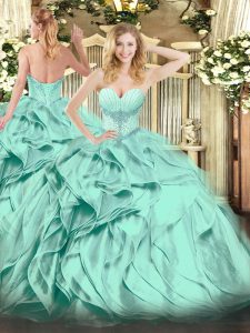  Turquoise Sleeveless Beading and Ruffles Floor Length Quinceanera Dresses