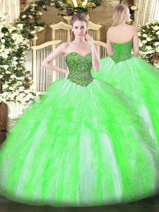 Amazing Sleeveless Tulle Floor Length Lace Up Sweet 16 Quinceanera Dress in with Beading and Ruffles