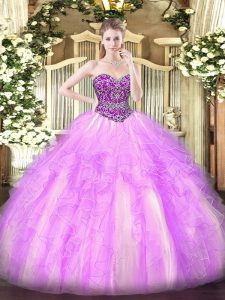 Sumptuous Lilac Sleeveless Beading and Ruffles Floor Length Quinceanera Dresses