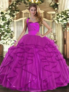 Sophisticated Fuchsia Mermaid Ruffles Sweet 16 Quinceanera Dress Lace Up Tulle Sleeveless Floor Length