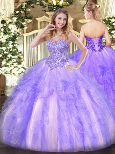  Lavender Lace Up Sweet 16 Quinceanera Dress Appliques and Ruffles Sleeveless Floor Length