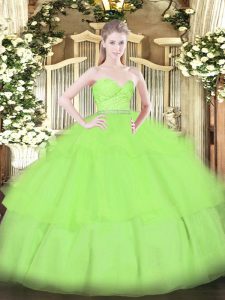 Top Selling Ball Gowns Sweetheart Sleeveless Tulle Floor Length Zipper Beading and Lace and Ruffled Layers 15 Quinceanera Dress