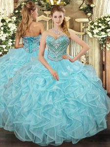On Sale Sweetheart Sleeveless Tulle Ball Gown Prom Dress Beading and Ruffled Layers Lace Up