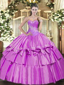 Traditional Floor Length Lilac Quinceanera Gowns Sweetheart Sleeveless Lace Up