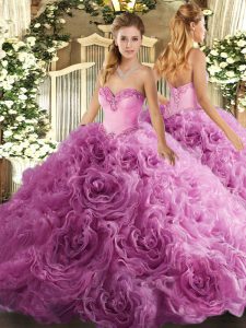 Pretty Rose Pink Sleeveless Floor Length Beading Lace Up Ball Gown Prom Dress