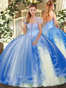  Sleeveless Lace Up Floor Length Appliques and Ruffles Quinceanera Gown