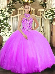  Lilac Lace Up Quinceanera Dress Beading and Embroidery Sleeveless Floor Length