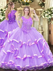 Low Price Scoop Sleeveless Zipper Ball Gown Prom Dress Lavender Organza