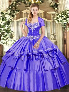  Purple Ball Gowns Sweetheart Sleeveless Organza and Taffeta Floor Length Lace Up Beading and Ruffled Layers 15 Quinceanera Dress