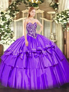  Sleeveless Lace Up Floor Length Beading and Ruffled Layers Quince Ball Gowns